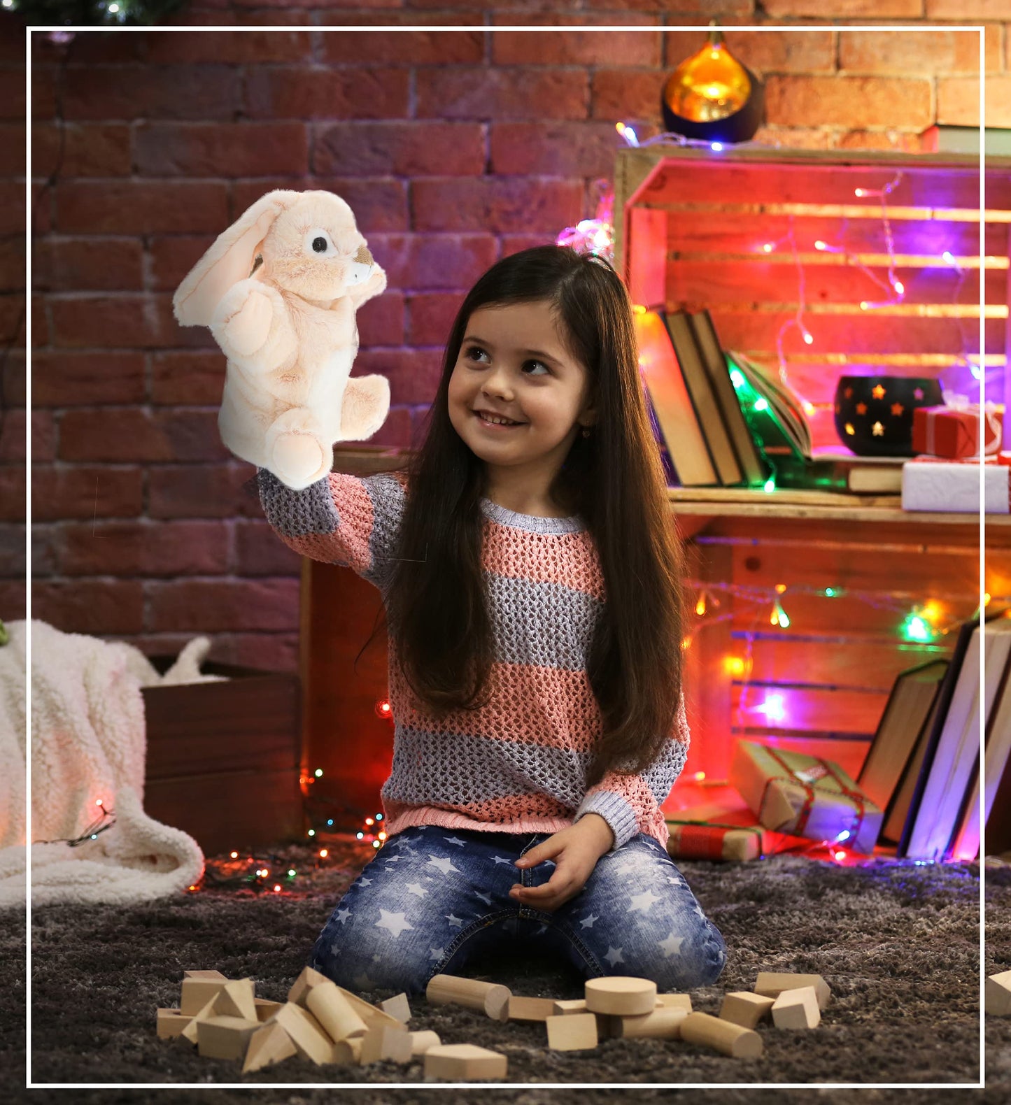 DolliBu Rabbit Plush Hand Puppet For Kids - Soft Plush Stuffed Animal Hand Puppet Toy for Puppet Show Games & Puppet Theaters for Kids mature-themed's Cute Puppets Educational Toy to Teach Children & Toddlers