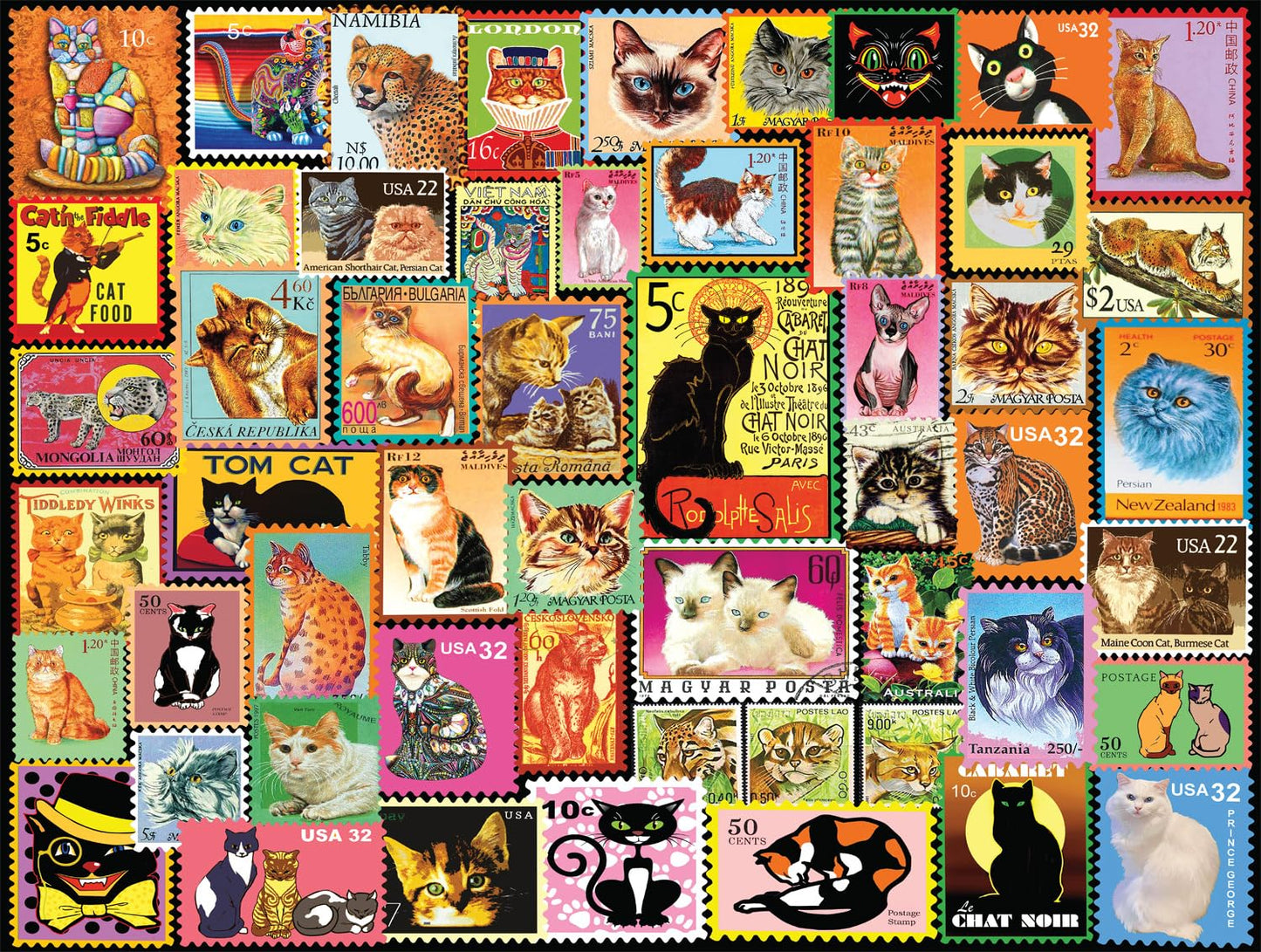 Buffalo Games 750 Piece Jigsaw Puzzle - Cats on Stamps - Large Multicolor - Paper - Model 17319 - Perfect for Game Nights