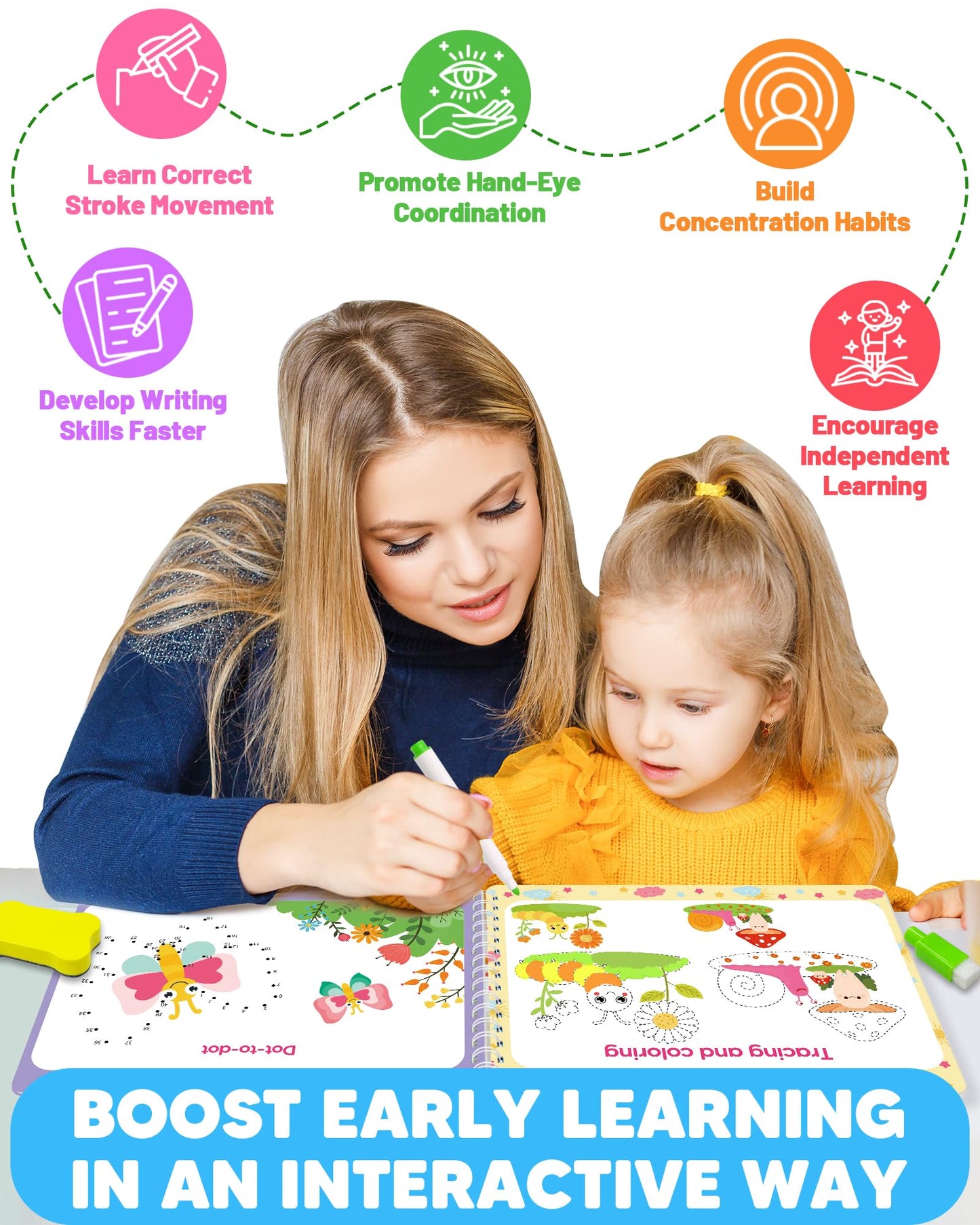 Walenty Preschool Learning Activities Kindergarten Workbooks, Toddler Busy Book Handwriting Practice Activity, Tracing Book For