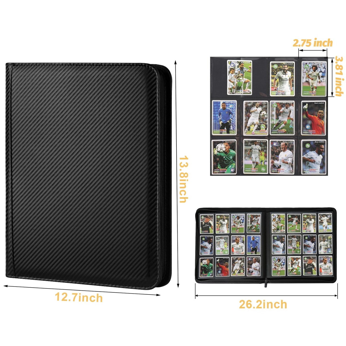 Trading Card Binder 12 Pocket  GERMUN PU Cover Card Binder for 720 Cards  enhanced Trading Card Holder Folders  Double Sided Pocket Card Album for MTG  TCG (Carbon Black)
