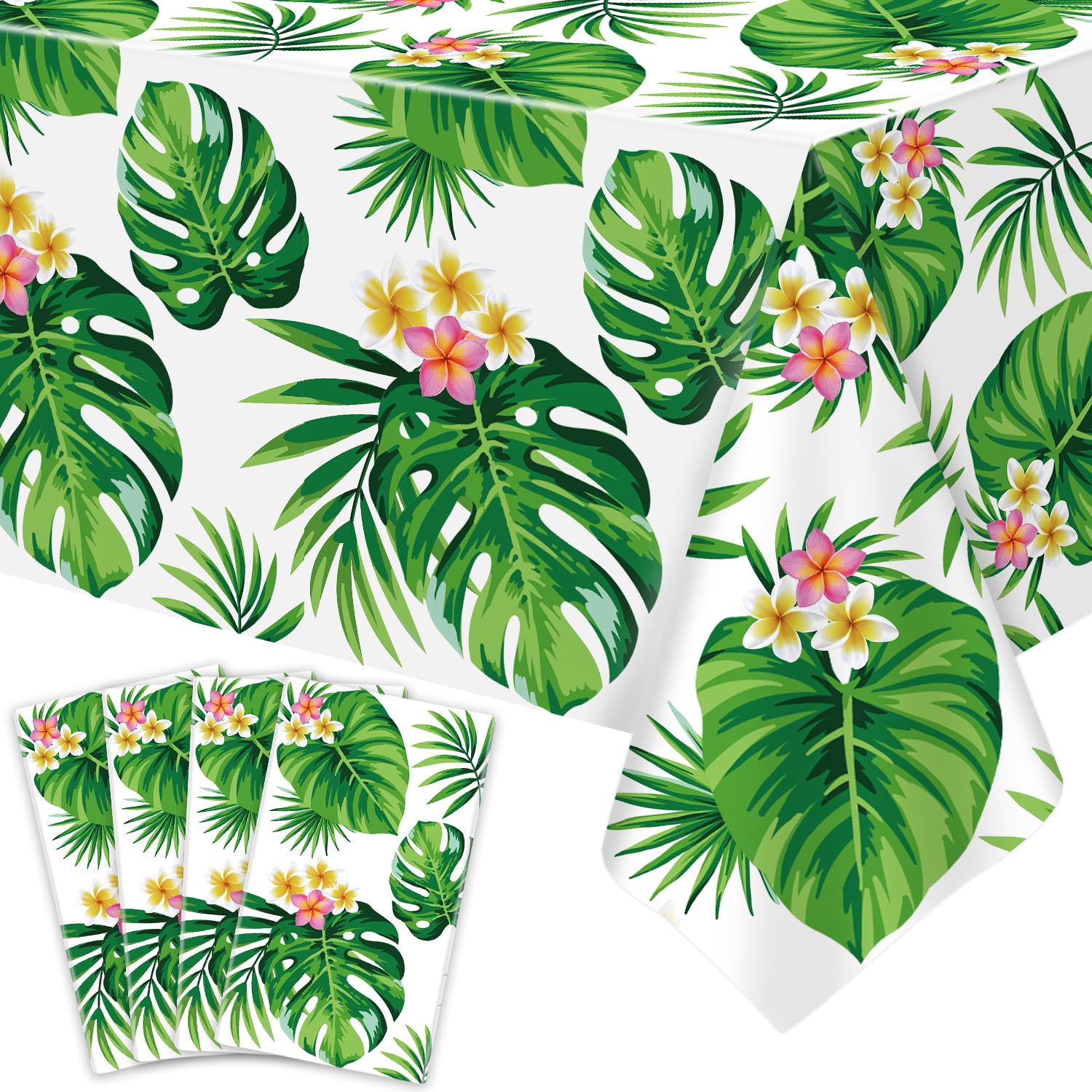 4 Pack Hawaiian Luau Tablecloths Tropical Palm Leaves Table Cloth Hawaiian Luau Table Cover Palm Leaves Table Cloth Baby Birthda