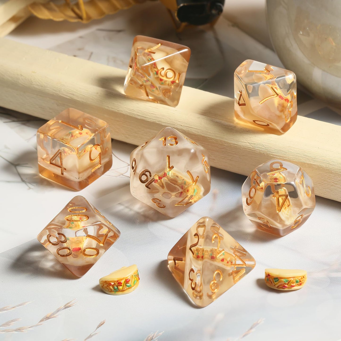 DNDND Taco D&D Dice Set - 7PCS Resin Dice with Velvet Bag for Tabletop Games