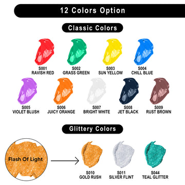 Joyin 12Pcs Washable Kids Tempera Paint Set (2 Oz Each), Liquid Poster Paint With 6 Brushes, 2 Palette & 1 Paint Brush Clean Bucket, Non-Toxic Kids Paint For Finger Painting, Hobby Painters