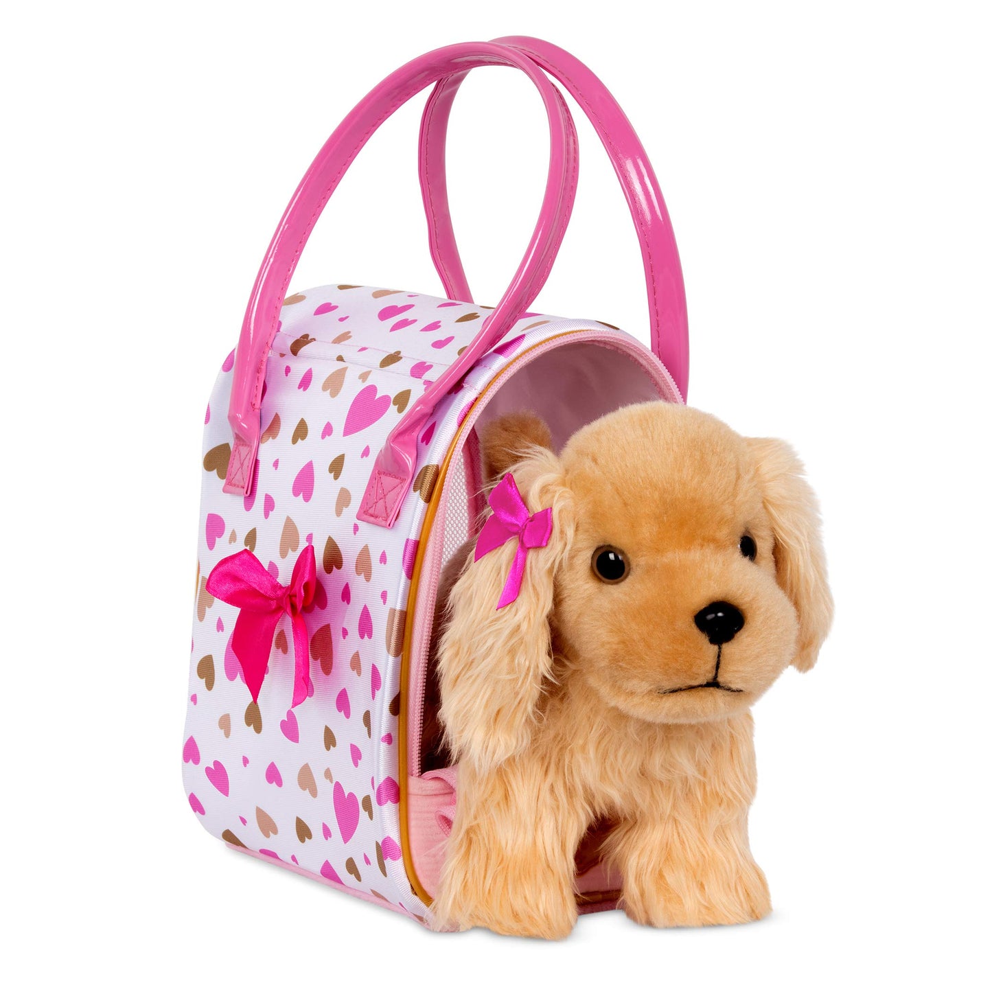 Pucci Pups - Gold & Pink Heart Print Glam Bag W/Cocker Spaniel, 8 Inches