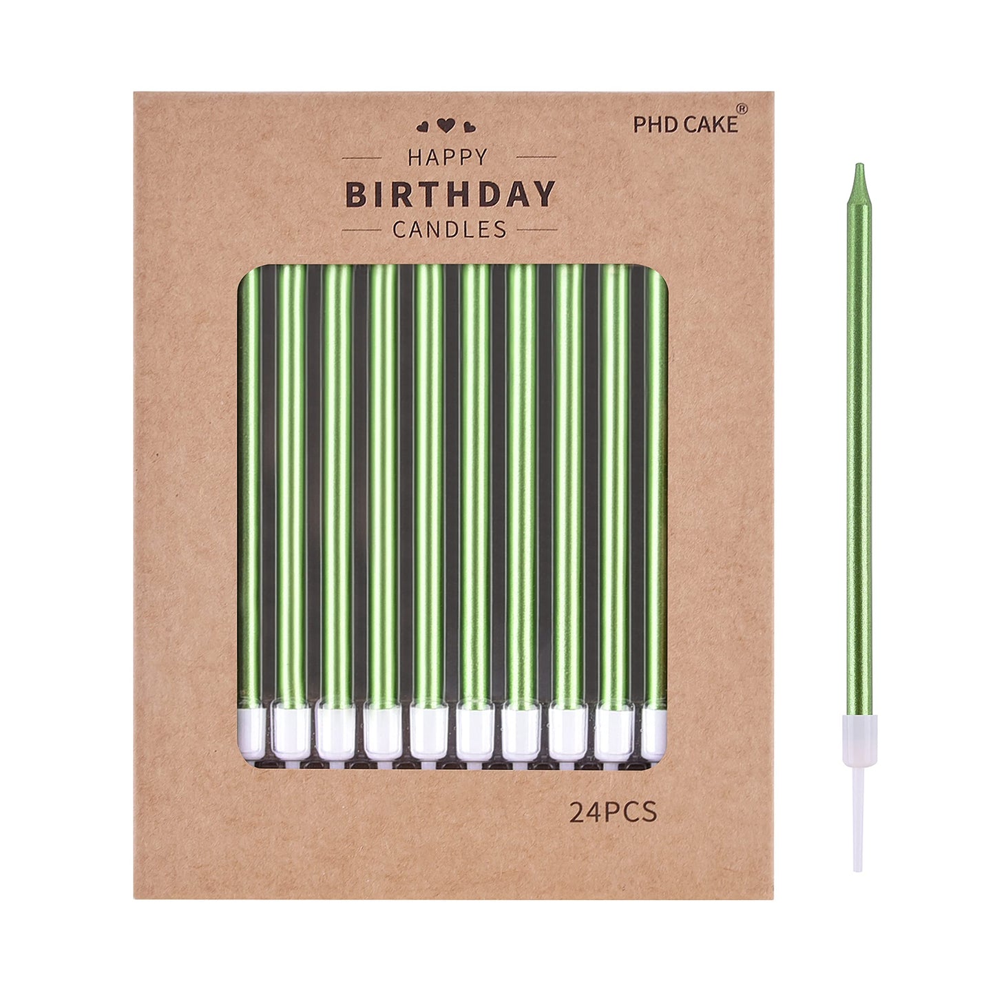 PHD CAKE 24-Count Green Long Thin Metallic Birthday Candles, Cake Candles, Birthday Parties, Wedding Decorations, Party Candles