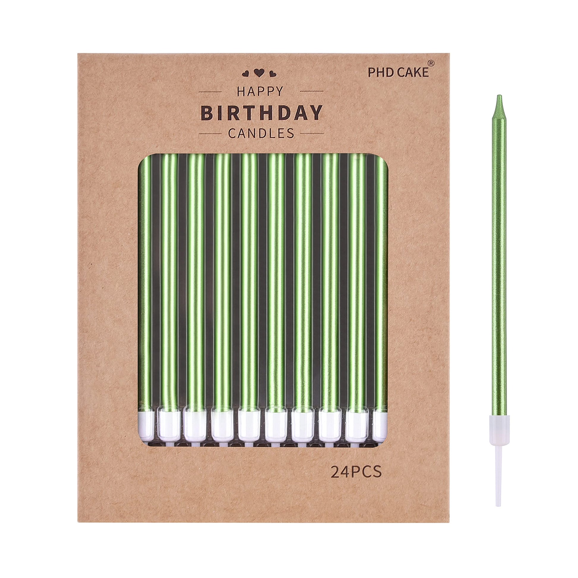 PHD CAKE 24-Count Green Long Thin Metallic Birthday Candles, Cake Candles, Birthday Parties, Wedding Decorations, Party Candles