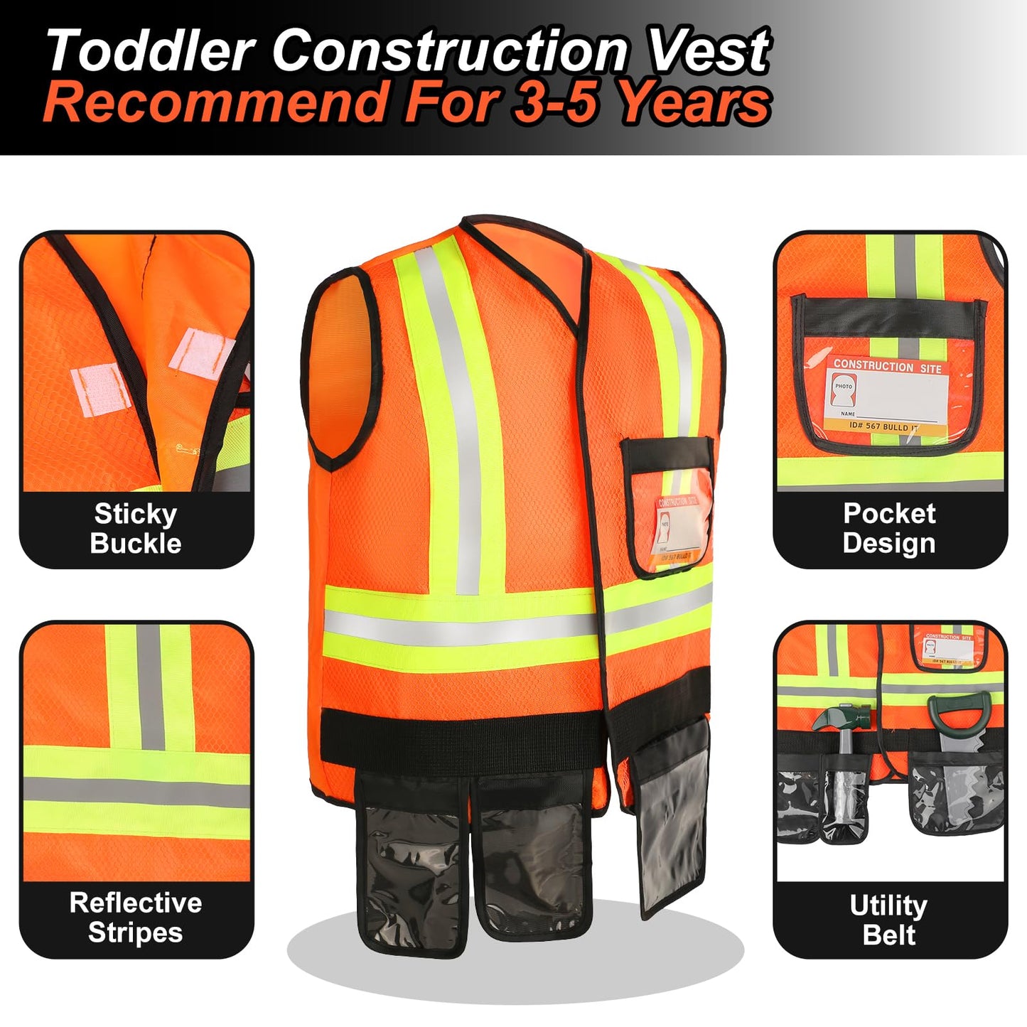 Liberry Kids Tool Set - Construction Worker Costume, Small, Orange, Plastic, Model CP00236, Dress Up Toys for Boys & Girls 3-5 Years