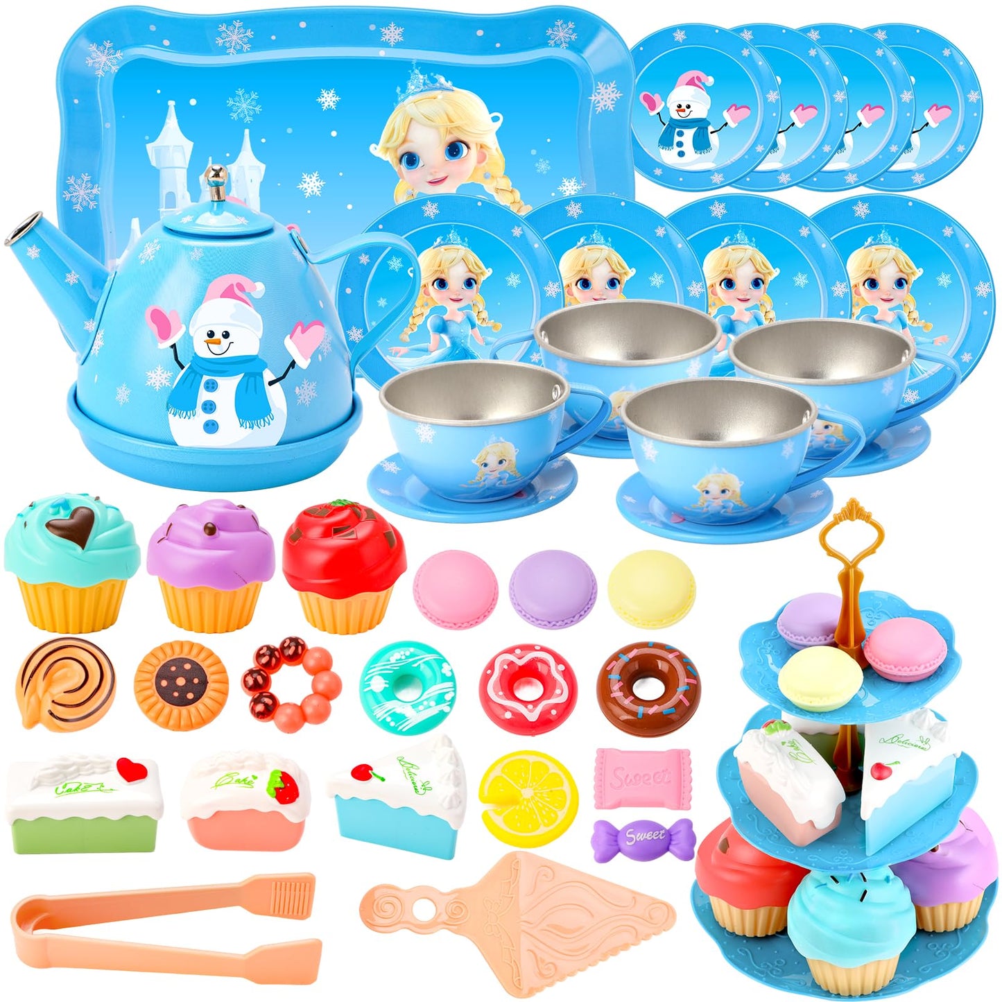 INNOCHEER Tea Party Set for Little Girls Toys, Frozen Toys for Girls Gifts, Tea Sets for Toddlers 3-5, Pretend Play Kitchen Toy,