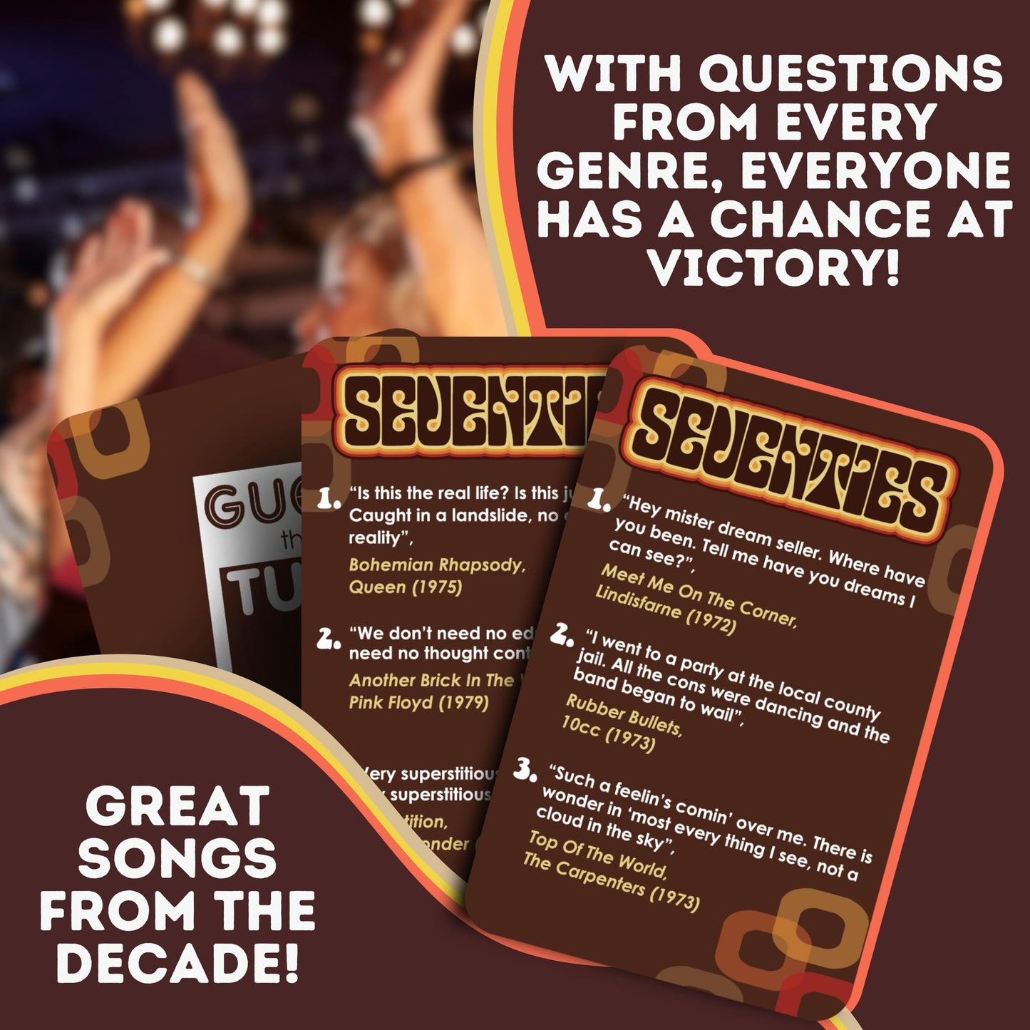 Boxer Gifts Seventies Guess That Tune Music Card Games For Adults And Families | Song Lyrics Game Night - Name The 70S Song Triv