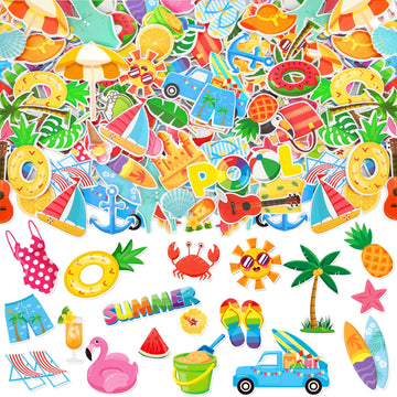 Julbear Summer Foam Stickers,300 Pcs Bulk Self-Adhesive Hawaiian Beach Stickers For Arts Crafts Beach Theme Summer Birthday Part
