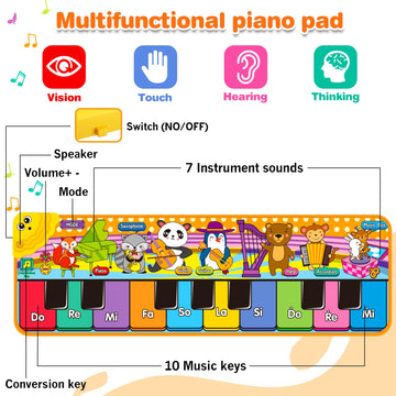 Kids Musical Piano Mats With 25 Music Sounds, Musical Toys Baby Floor Piano Keyboard Mat Carpet Animal Blanket Touch Playmat Early Education Toys For 1 2 3 4 5 6+ Years Old Girls Boys Toddlers
