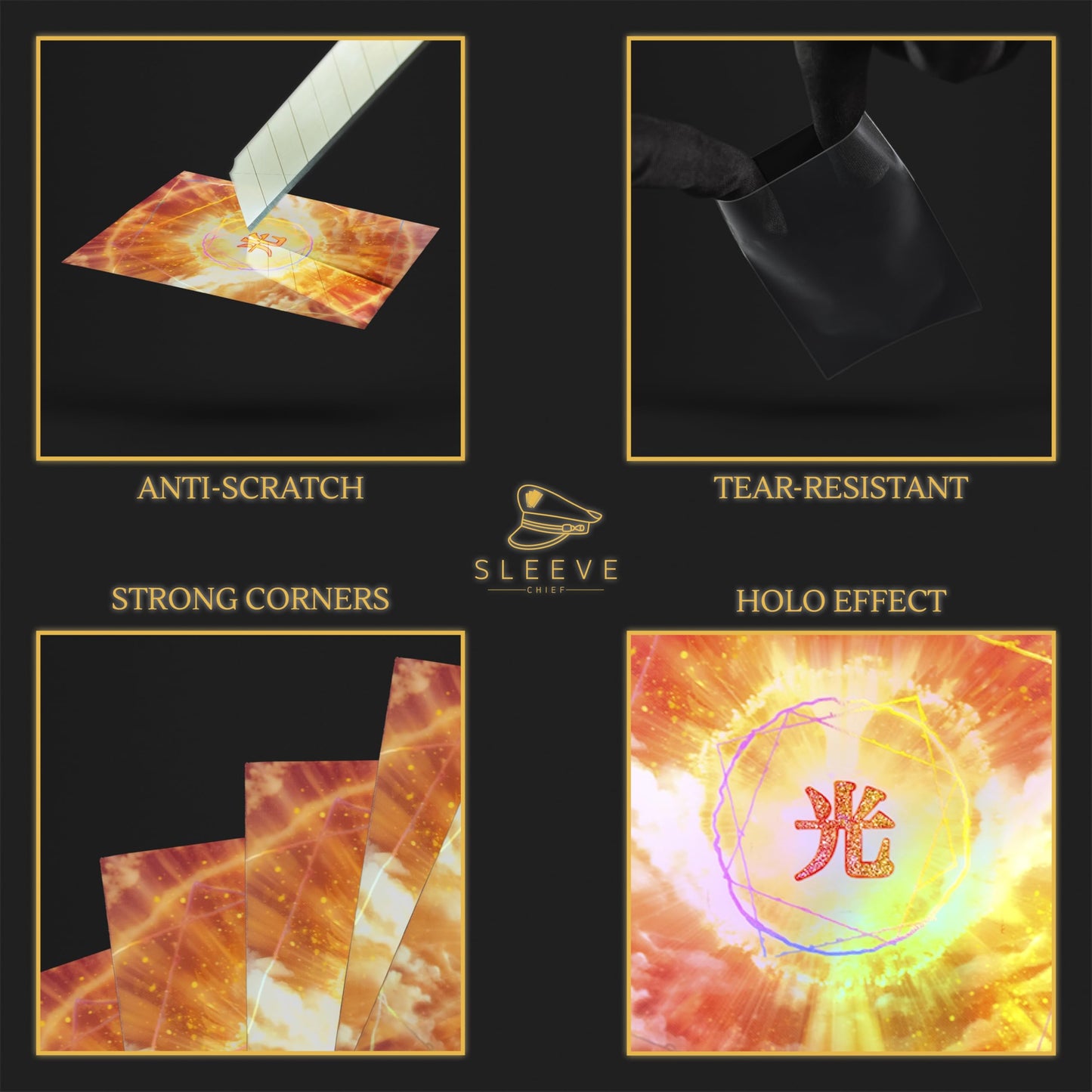 SleeveChief enhanced Design Trading Card Sleeves | Ultra Durable TCG Game Sleeves with Holo- Effect Backprint | Japanese Size | 70 Pcs