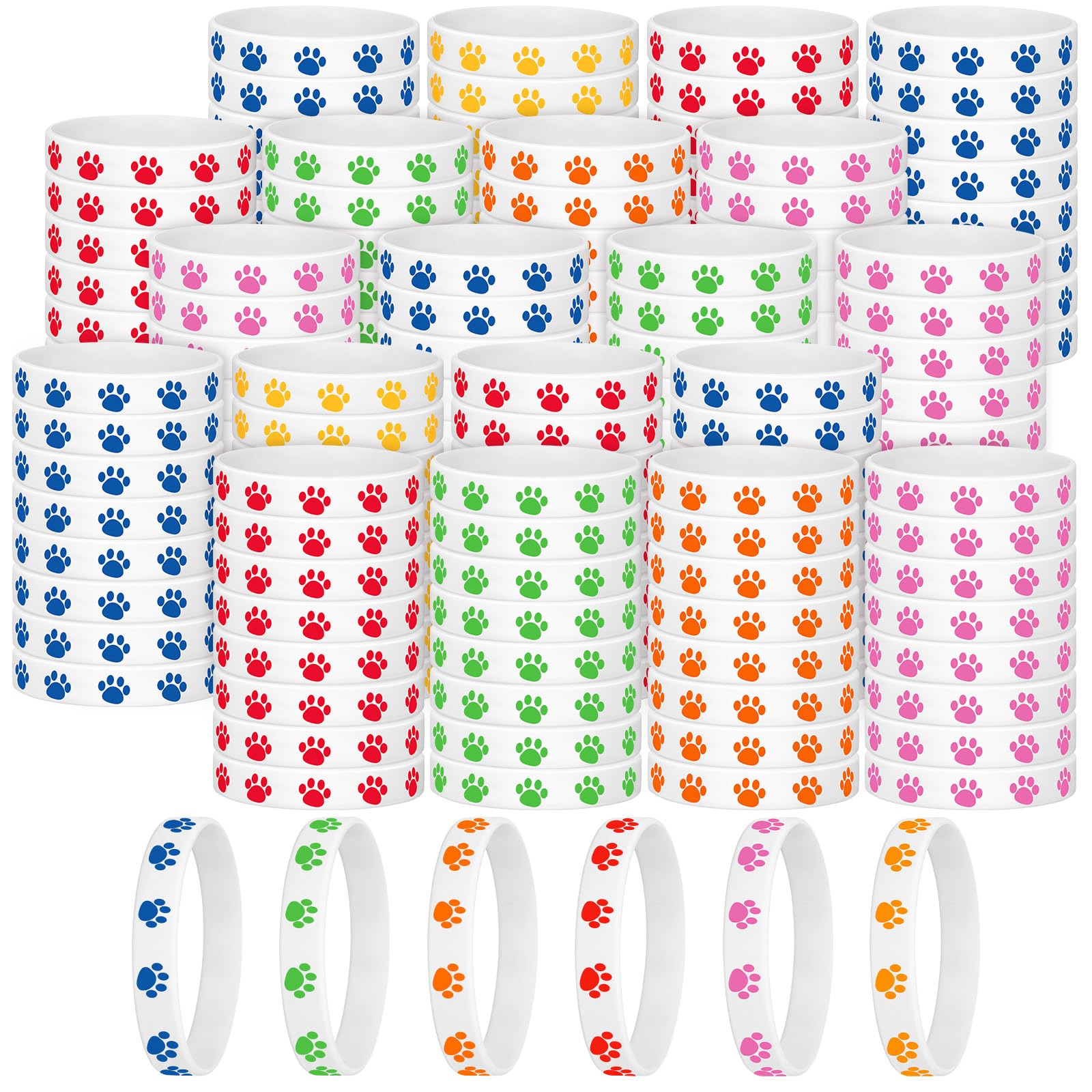 Gejoy 200 Pcs Paw Print Rubber Bracelets Multicolor Silicone Stretch Wristbands for Birthday Party Supplies(Fresh Color)
