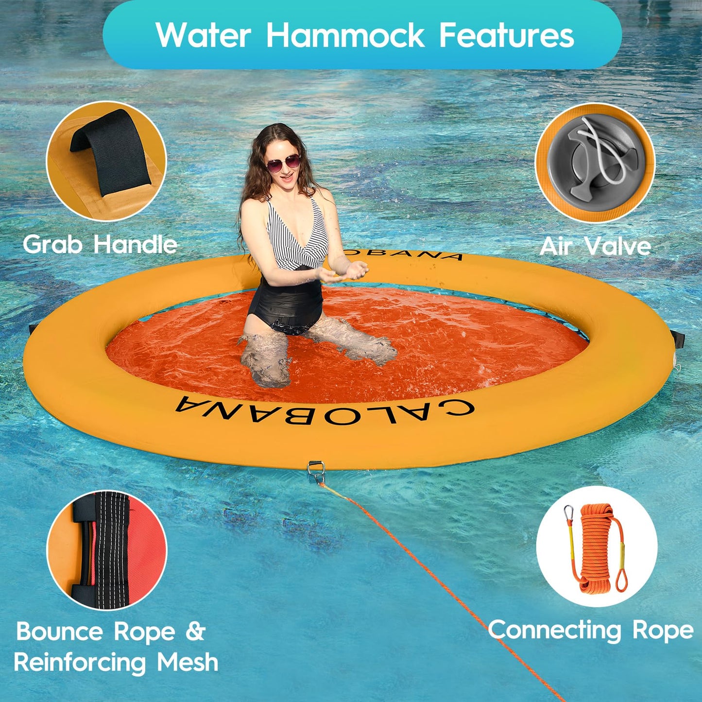 Calobana 8Ft Heavy Duty Floating Ring, Round Inflatable Dock Water Hammock River Floats Lake Raft Island Platform For Adults Par
