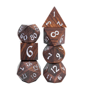 HDdais 7PCS Wooden DND Dice Set, Red Sandalwood D&D Dice with Metal Box for Role Playing Games, d and d Gifts