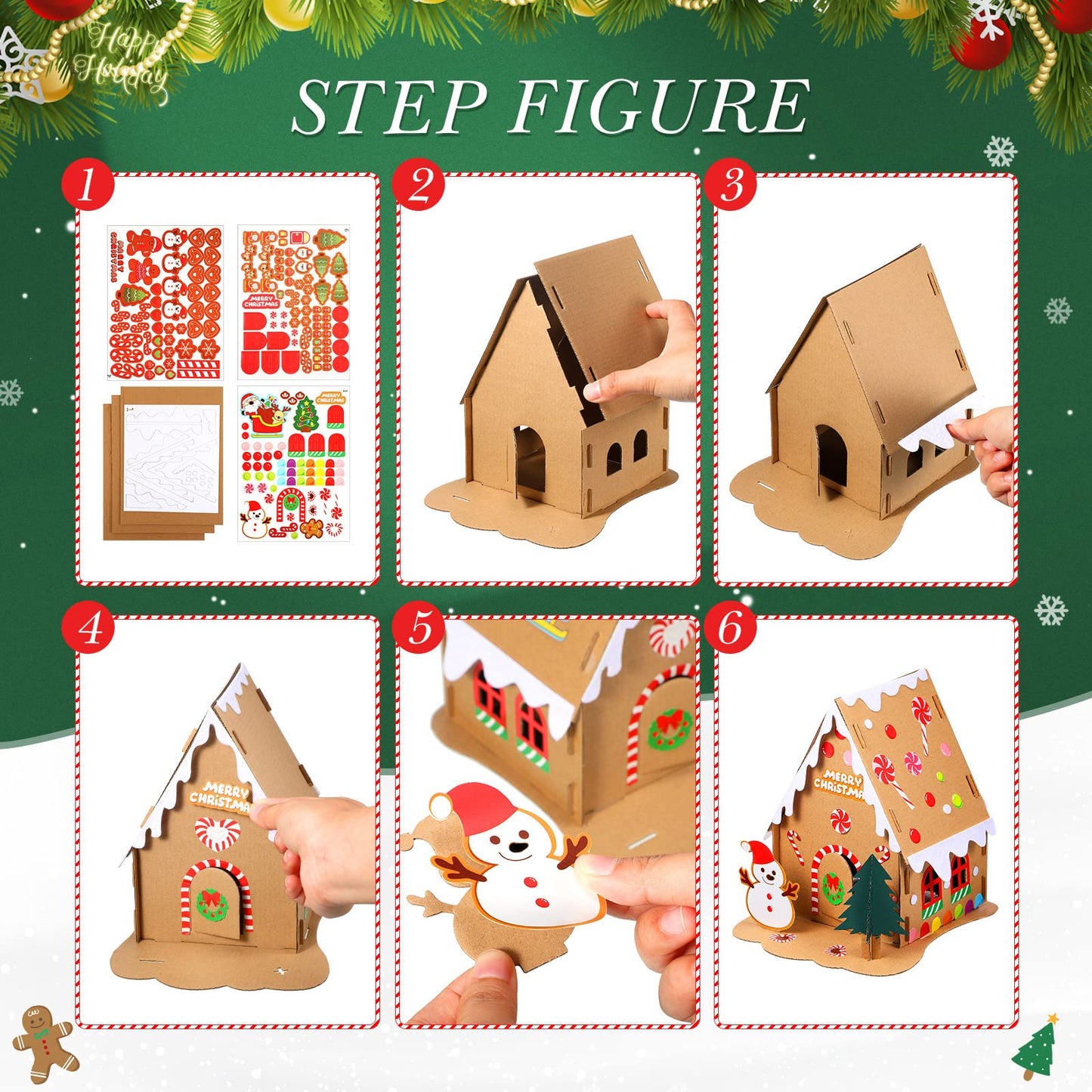 Sumind 3 Sets Christmas Gingerbread House Kit Small Xmas DIY Craft Kit Mini Christmas Cardboard Make-a-Gingerbread House Craft f