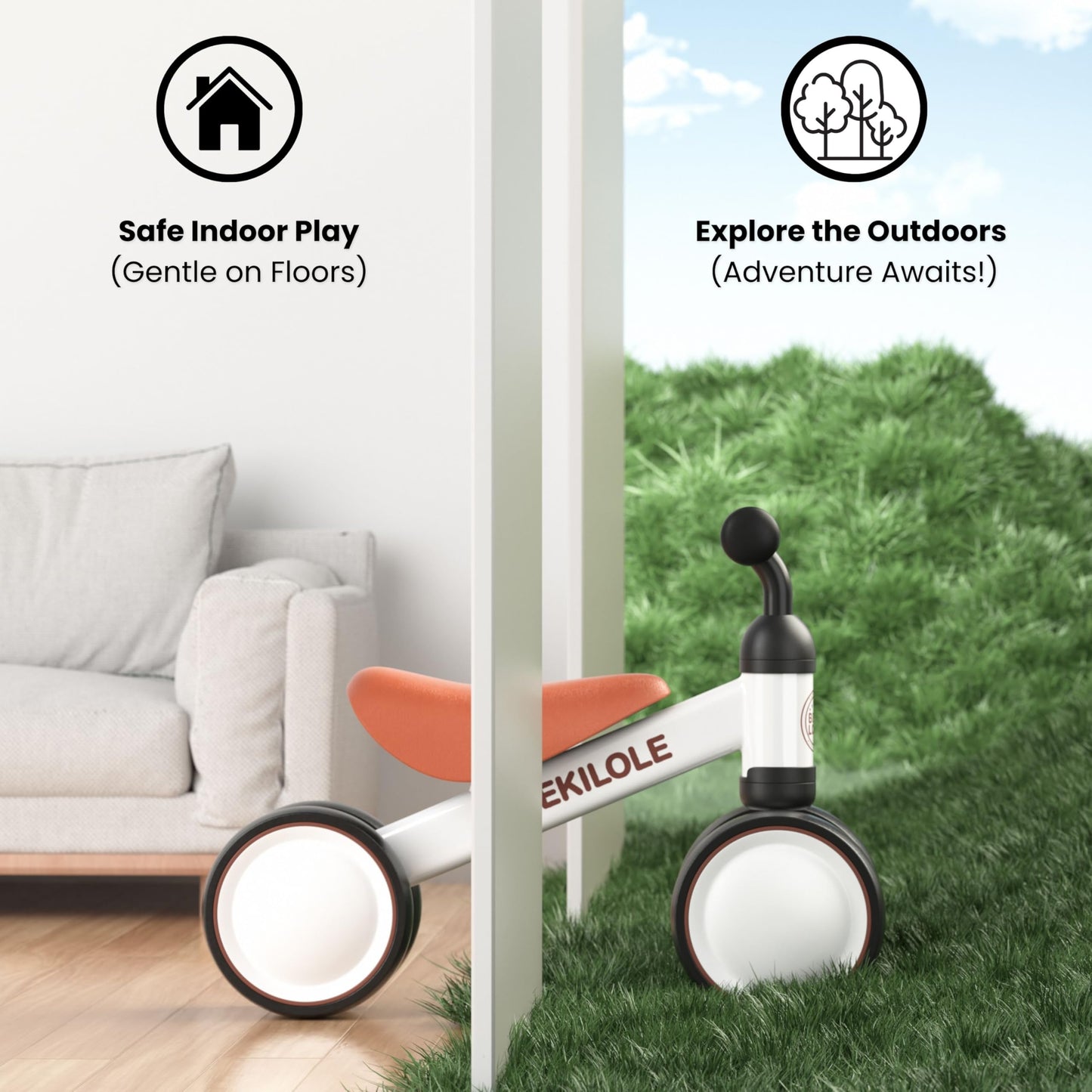 Bekilole Balance Bike Toys For 1 Year Old Boy Gifts, 12-24 Month Toddler Balance Bike, No Pedal 4 Silence Wheels&Soft Seat First Riding On Toys, One Year Old Boy Birthday Gifts, White & Brown