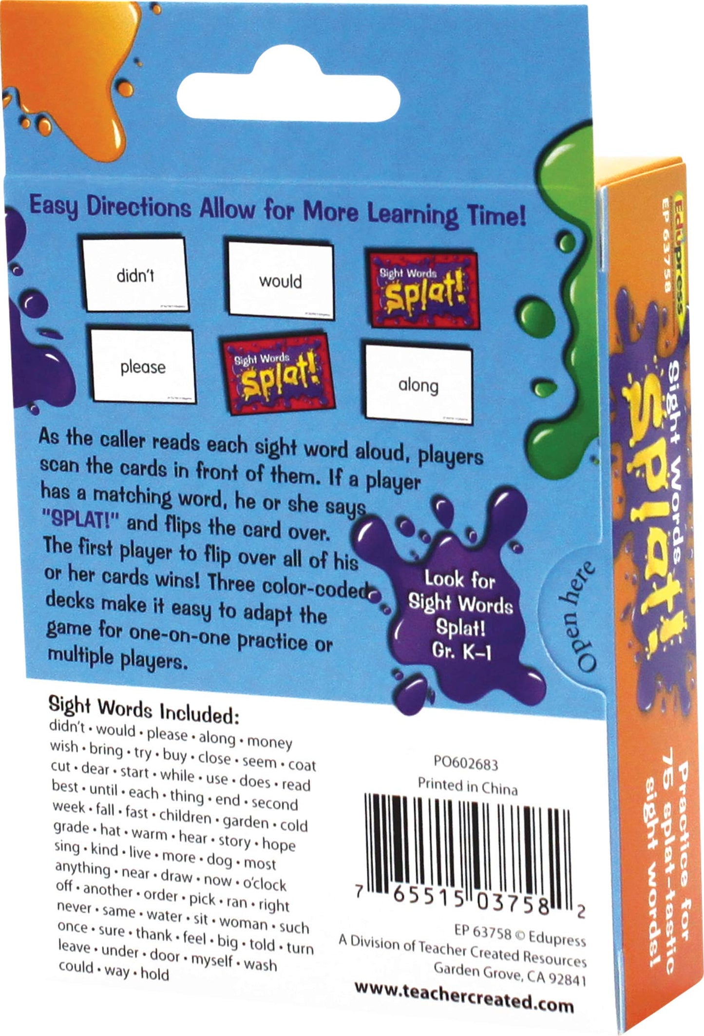 Edupress Teacher Created Resources Sight Word Splat! Game, Grades 1 To 2