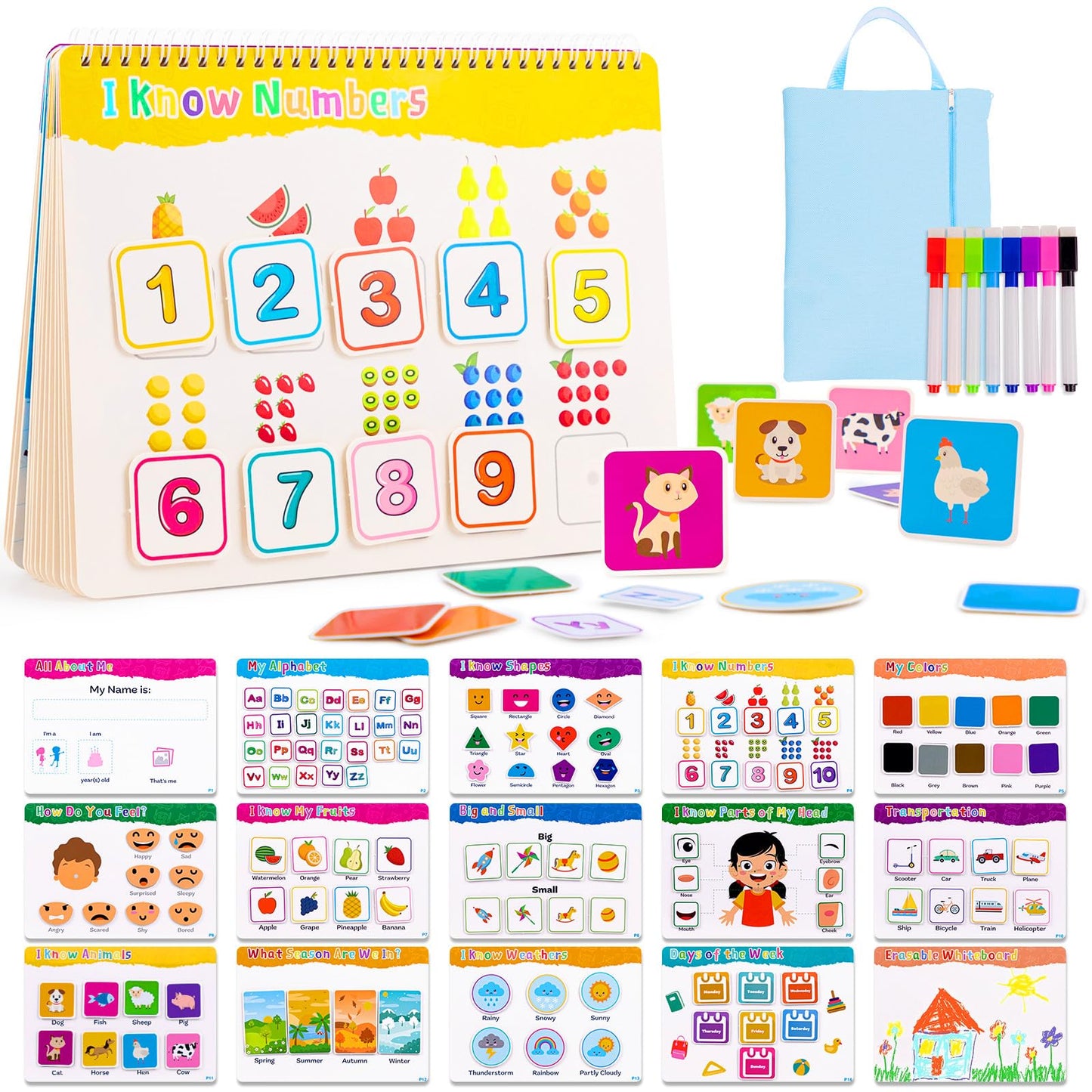 Foayex Toddler Toys For 3 4 5 Year Old Girls Boys, Toddler Books For Kids Ages 3-5, Montessori Preschool Educational Learning Toys Coloring Books With 8 Erasable Pens, Chrismas Birthday Gifts
