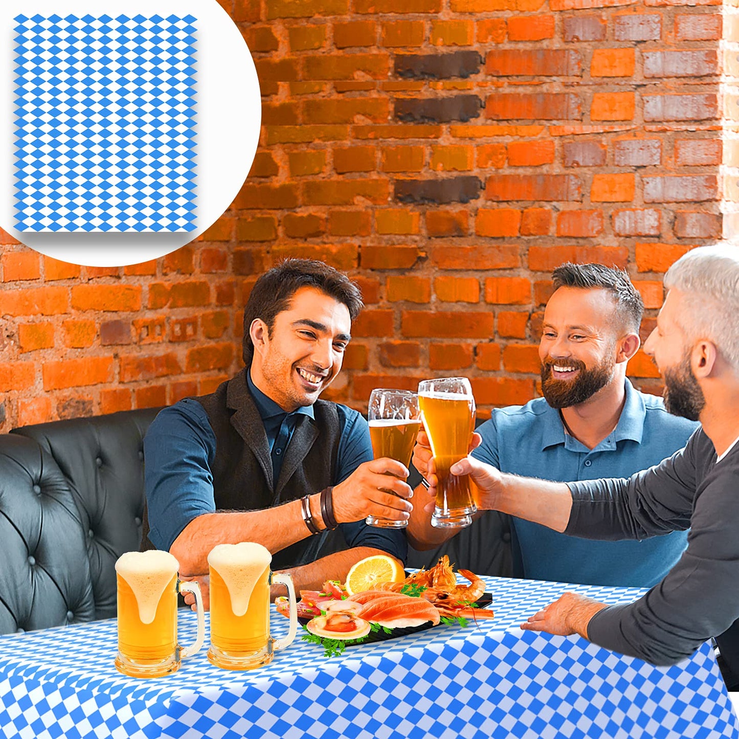 Iceyyyy 6 Pcs Oktoberfest Tablecovers - 54 x 108 Oktoberfest Bavarian Flag Check Table Cloth Blue Diamonds Bavarian Tablecover f