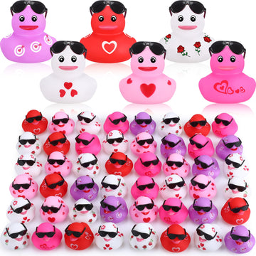 Shappy 100 Pcs Valentine'S Day Rubber Ducks 2.17 '' Valentine'S Day Ducks With Sunglasses Bath Pool Toys Party Favors Decoration