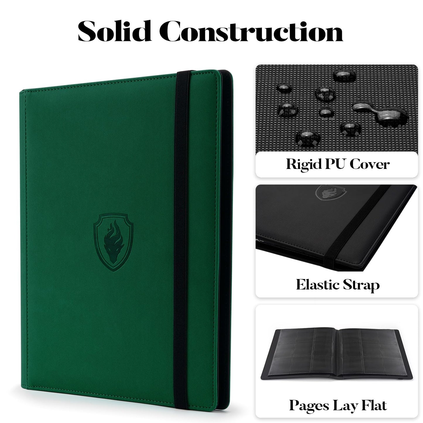 Trading Card Binder 9 Pocket  Fabmaker PU Cover Card Collection Binder for 360 Cards  enhanced Card Book  Sturdy Card Holder Folders  Card Album for YuGiOh  MTG  TCG  Game & Sports Cards  Dark Green