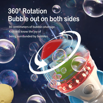 Bubble Machine  Automatic 360 Rotatable Rocket Bubble Blower Machine with 2 Fans Lights Music for Kids Toddlers 1-3 Bubble Maker Machine for Indoor Outdoor Wedding Party Birthday Gifts