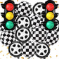 Charnoel 22 Pcs Race Car Balloons Inflatable Traffic Light, Foil Checkered and Tire Balloons, Transportation Decor for Construct