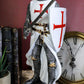 Ebros White Cloak Caped Medieval Crusader decorative replica bladesman Knight Figurine 11.5 H Medieval Royal Suit of protective covering Knight of The Cross Resin Collectible