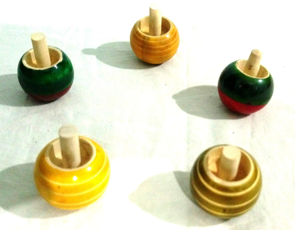 Crafts India Handcrafted channapatna Wooden Tops Toy Magic Hand Spinner top  5pcs