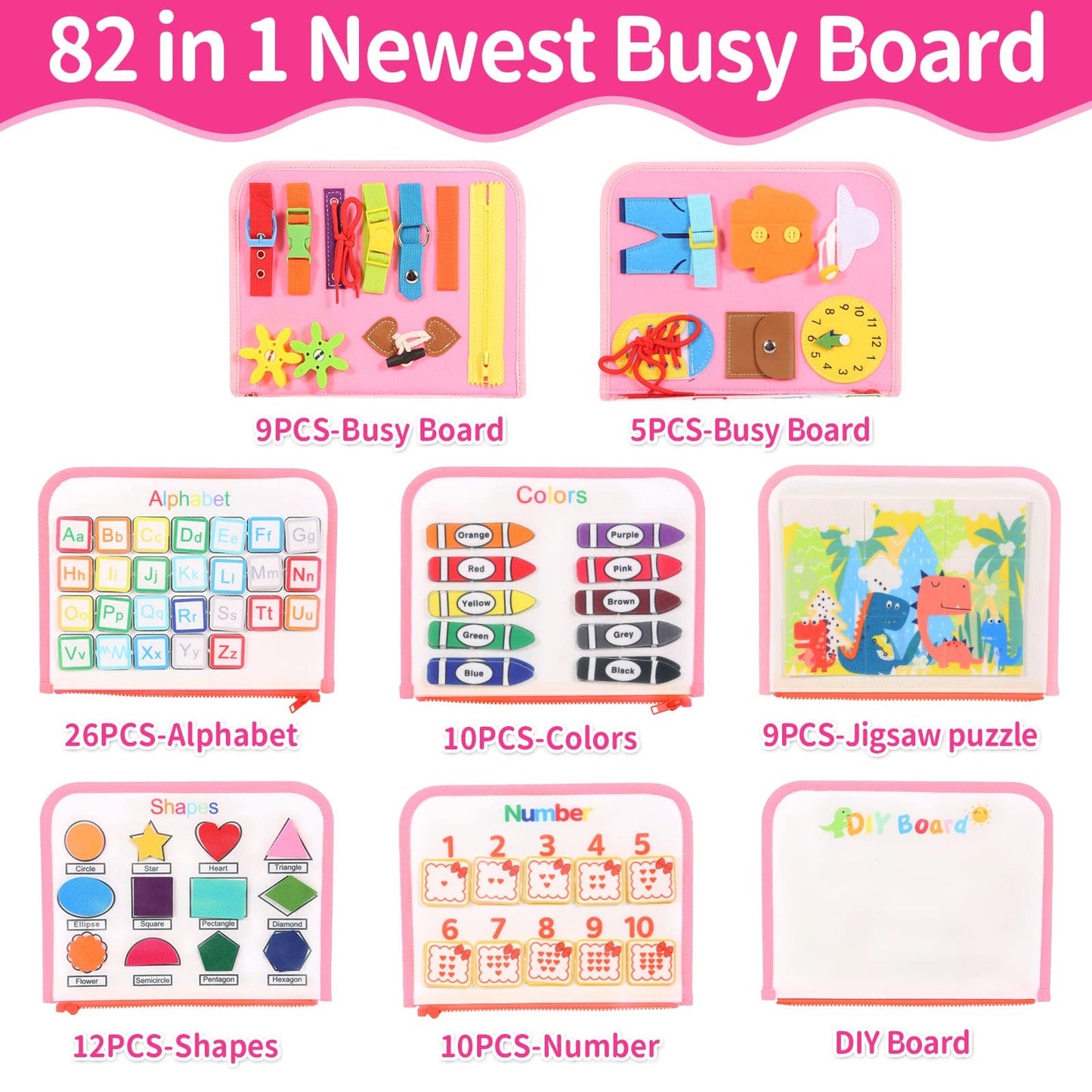 Tunjilool Busy Board Montessori Toys For Toddler Sensory Toys Quiet Book, 8 In 1 Sensory Activity Board For Montessori & Educati
