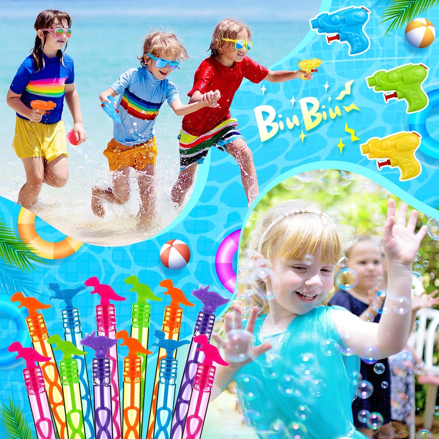 GIFTINBOX Mega Pool Party Beach Favors - 72pcs Toys For Kids Ages 3 4 5 6 7 8 Balls Bulk, Sand Toys, Sunglasses, Bubble Wands, S