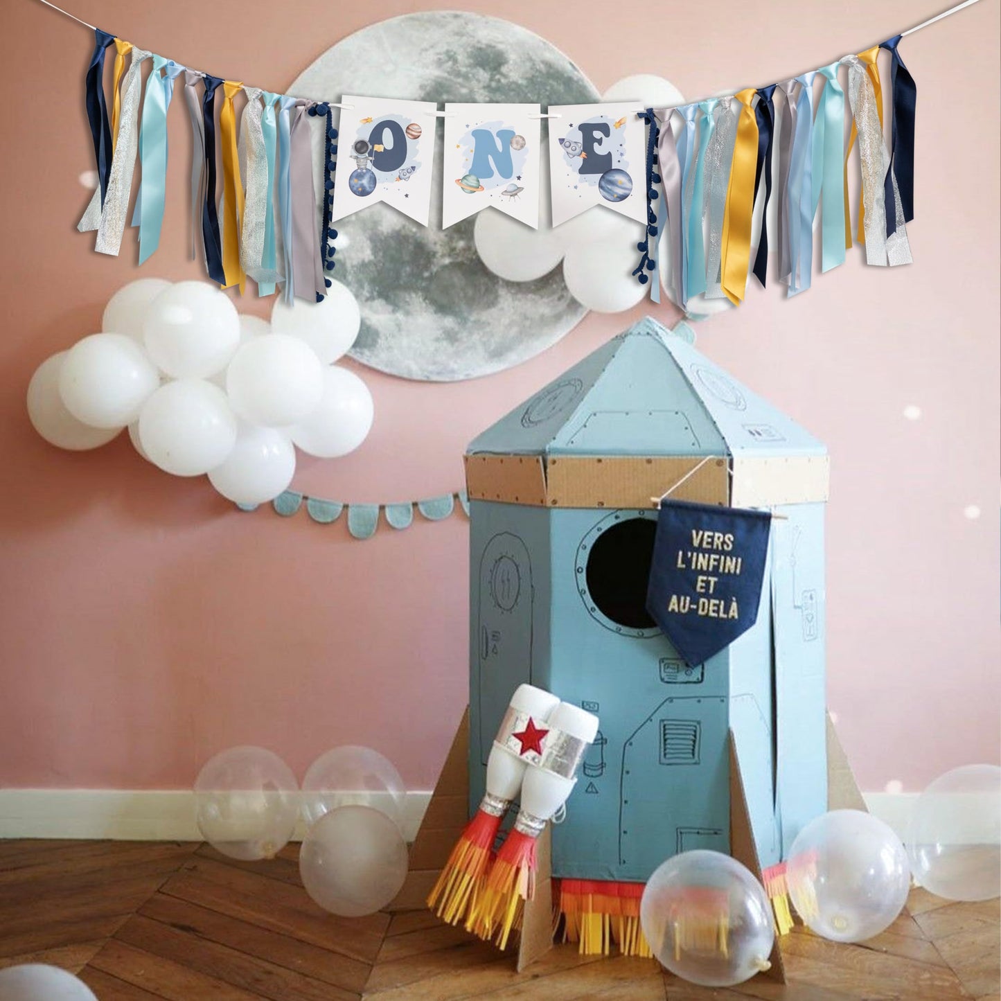 VANGNING Outer Space HighChair Banner - First Trip Around The Sun Birthday Decorations,Space Theme 1st Birthday Gifts for Boys 1