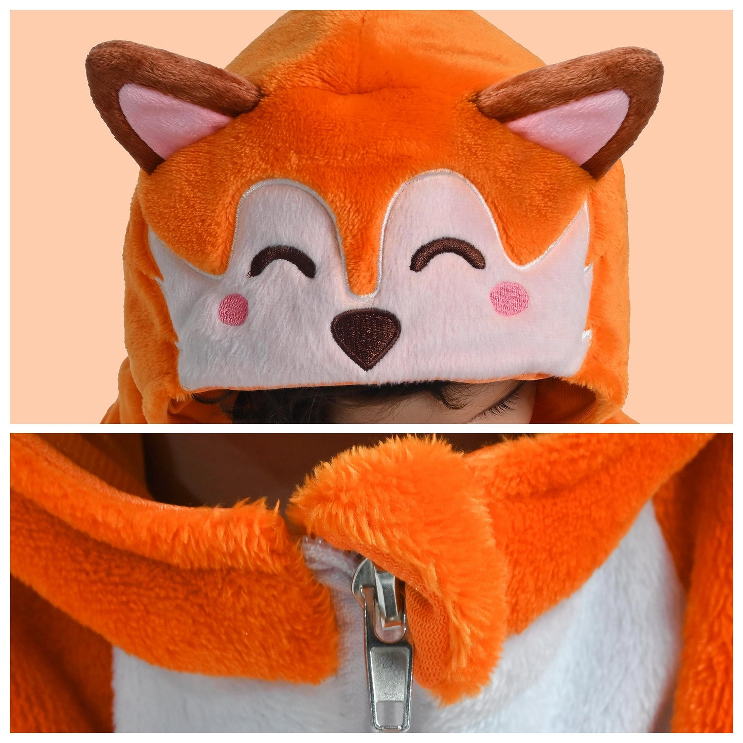Spooktacular Creations Halloween Baby Fox Pajama, Romper Toddler Animal Costume One-Piece Pajama, Zip-Up Romper Hooded Jumpsuit Halloween Costume