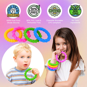 SMALL FISH Sensory Fidget Toys for Kids - 4 Pack Chew Rubber Bracelets, Calming Anxiety Toys, Perfect for Classroom & Gifts