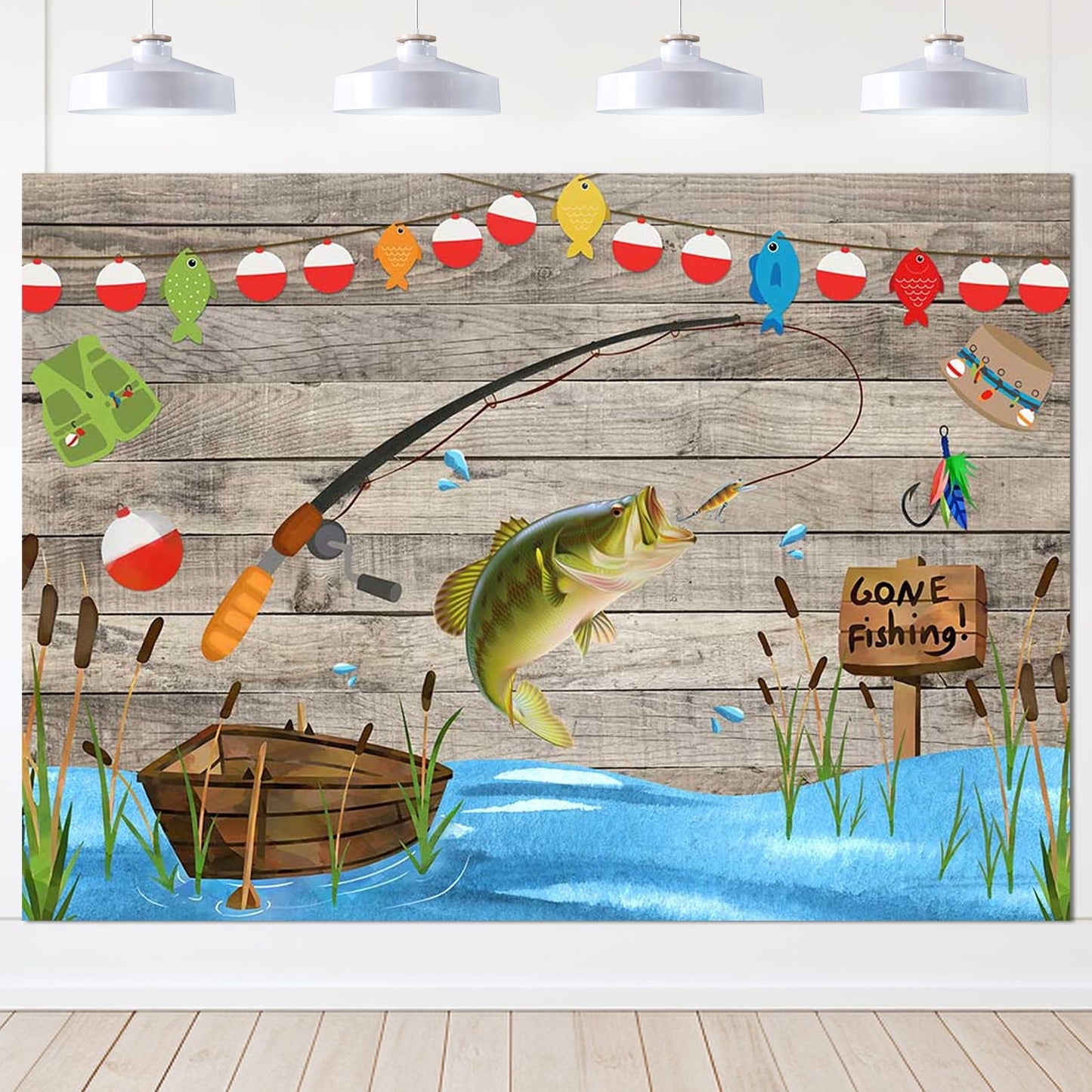 Avezano Rustic Wood Gone Fishing Backdrop for Birthday Party O Fish Ally Kids Baby Shower Photography Background Retirement Fish