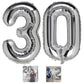 30 Number Balloon Silver 40 Inch Big Foil Mylar 30Th Balloons For 30 Year Old Men Women Birthday Party Decorations Wedding Anniv