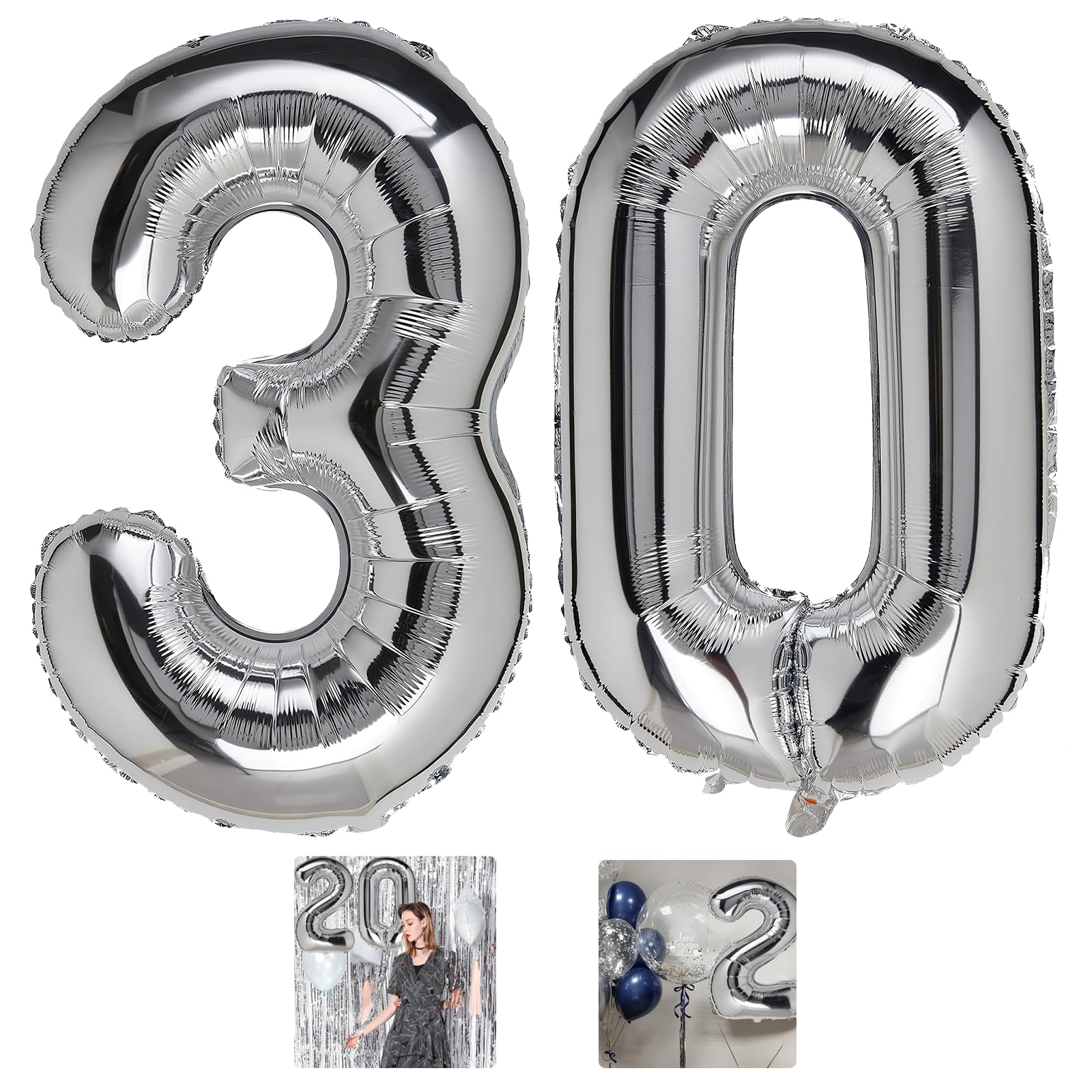 30 Number Balloon Silver 40 Inch Big Foil Mylar 30Th Balloons For 30 Year Old Men Women Birthday Party Decorations Wedding Anniv