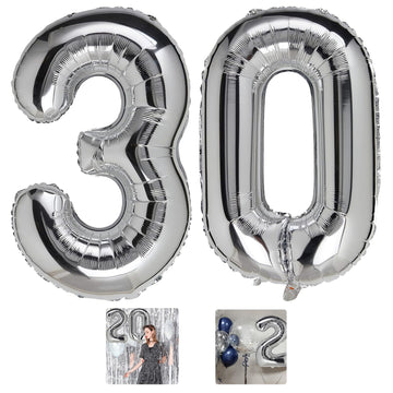 30 Number Balloon Silver 40 Inch Big Foil Mylar 30Th Balloons For 30 Year Old Men Women Birthday Party Decorations Wedding Anniv