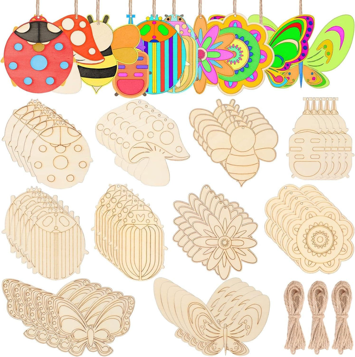 Haoser 10 Pcs Wood Cutouts Ornaments For Crafts Butterfly Flower Unfinished Wooden Slices Diy Paint Crafts Blank Hanging Embelli