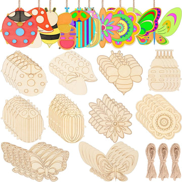 Haoser 10 Pcs Wood Cutouts Ornaments For Crafts Butterfly Flower Unfinished Wooden Slices Diy Paint Crafts Blank Hanging Embelli