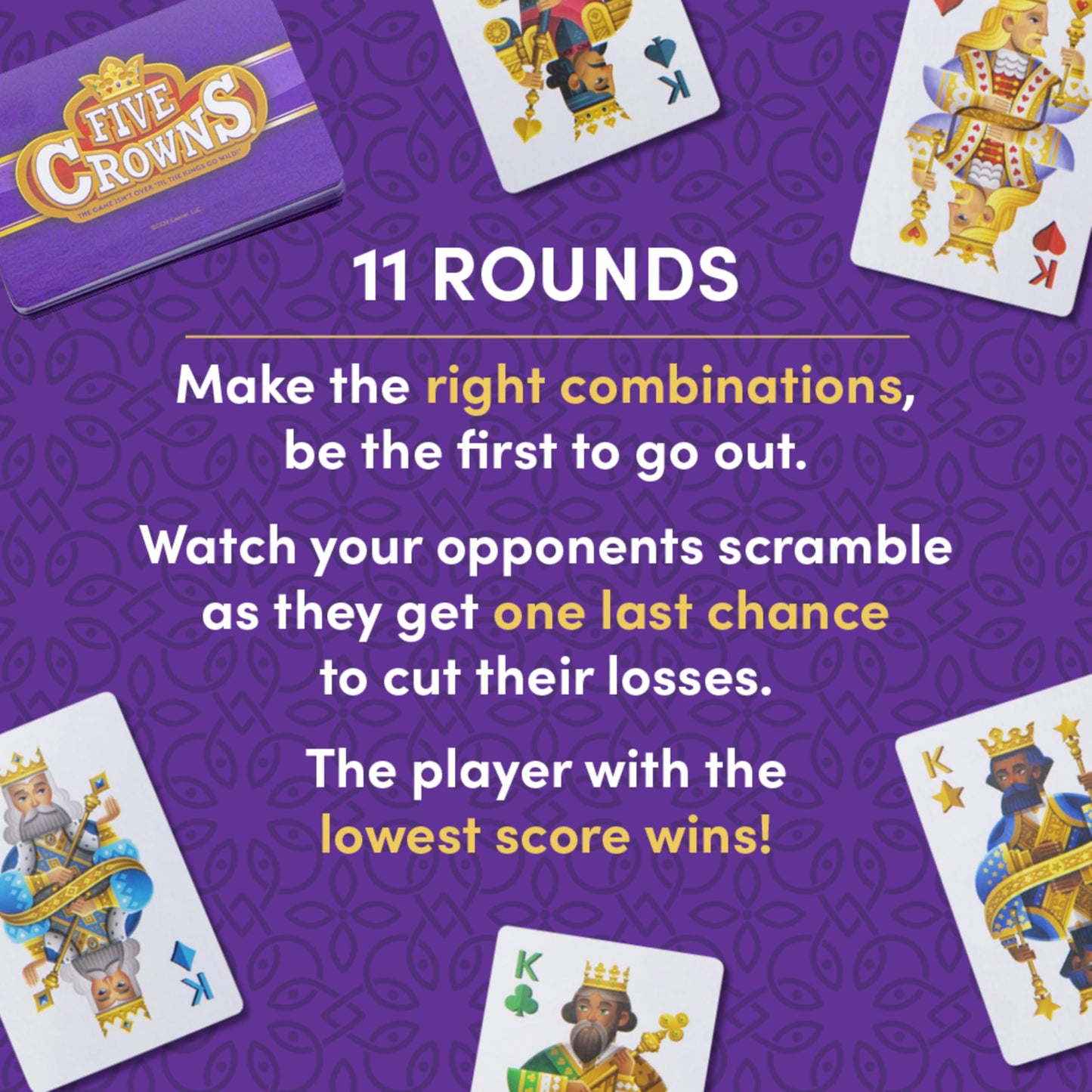 PlayMonster Five Crowns Card Game – 5 Suited Rummy, 1-7 Players, Ages 8+, Multicolor, Model 4156