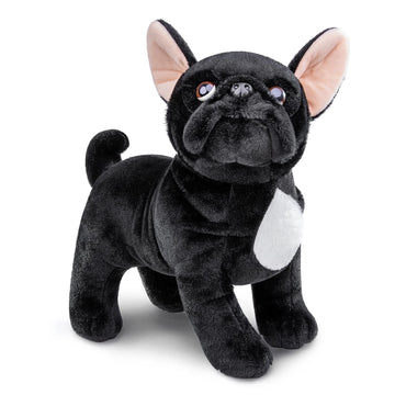 ZHONGXIN MADE Black Bulldog Plush Toy - Realistic 13" Black Stuffed Animal for Kids, Cute Cotton Puppy Plushie Gift