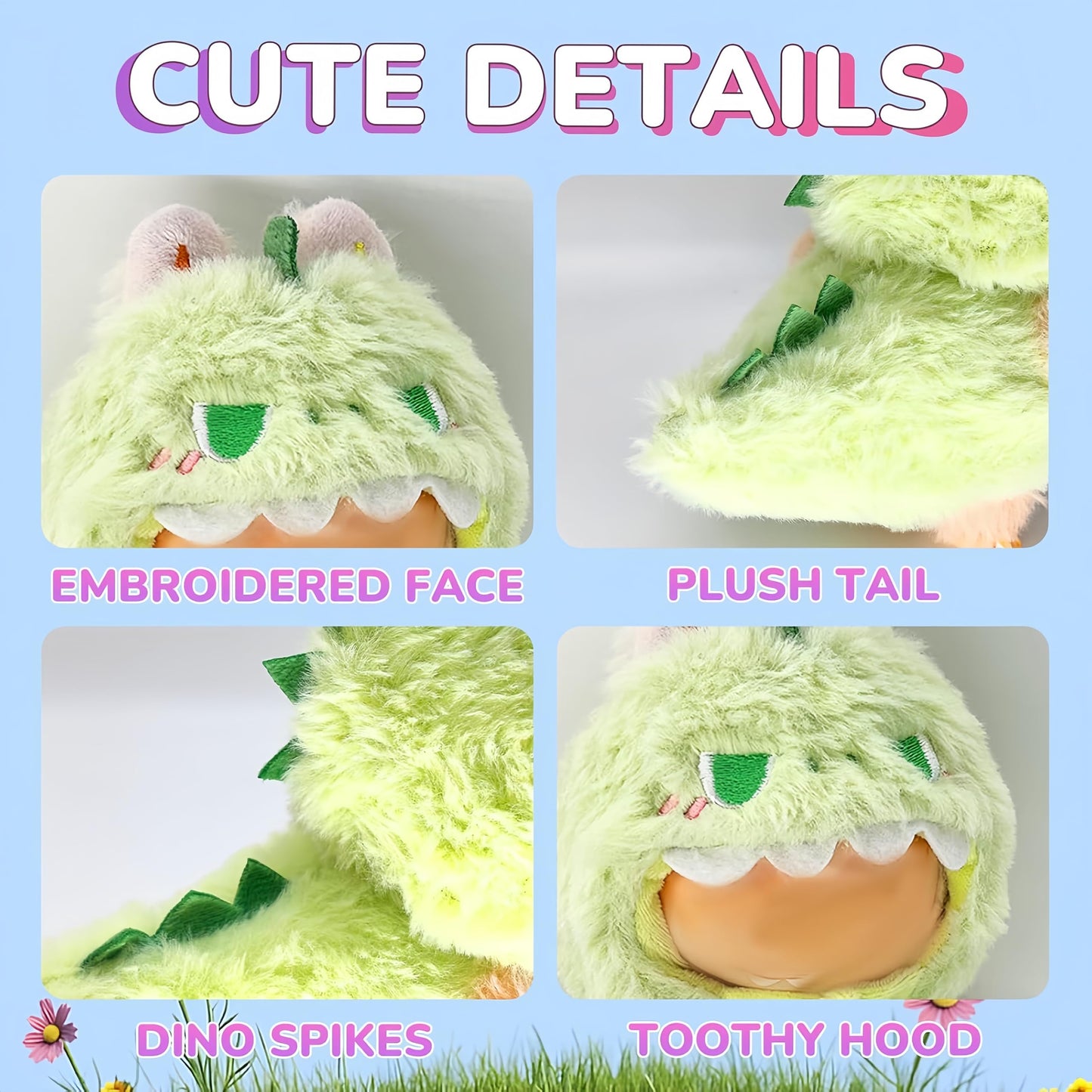 Jrelecs Clothes for Labubu Series 17cm Dolls Cute Dinosaur Costume - enhanced Collector's Outfit Set  Fantasy Style Clothes & Horn Accessories (Doll Not Included) (Style D)