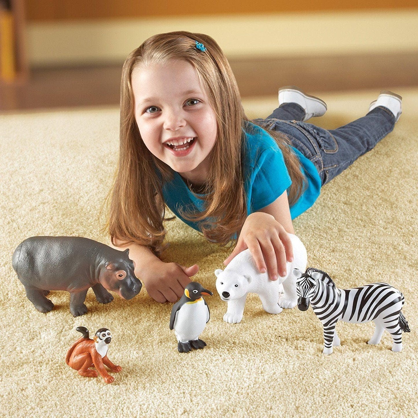 Learning Resources Jumbo Zoo Animals Set, 5 Plastic Figures, Multi-color, 7-3/4 L x 4 W in, Ages 2+, Model LER0788