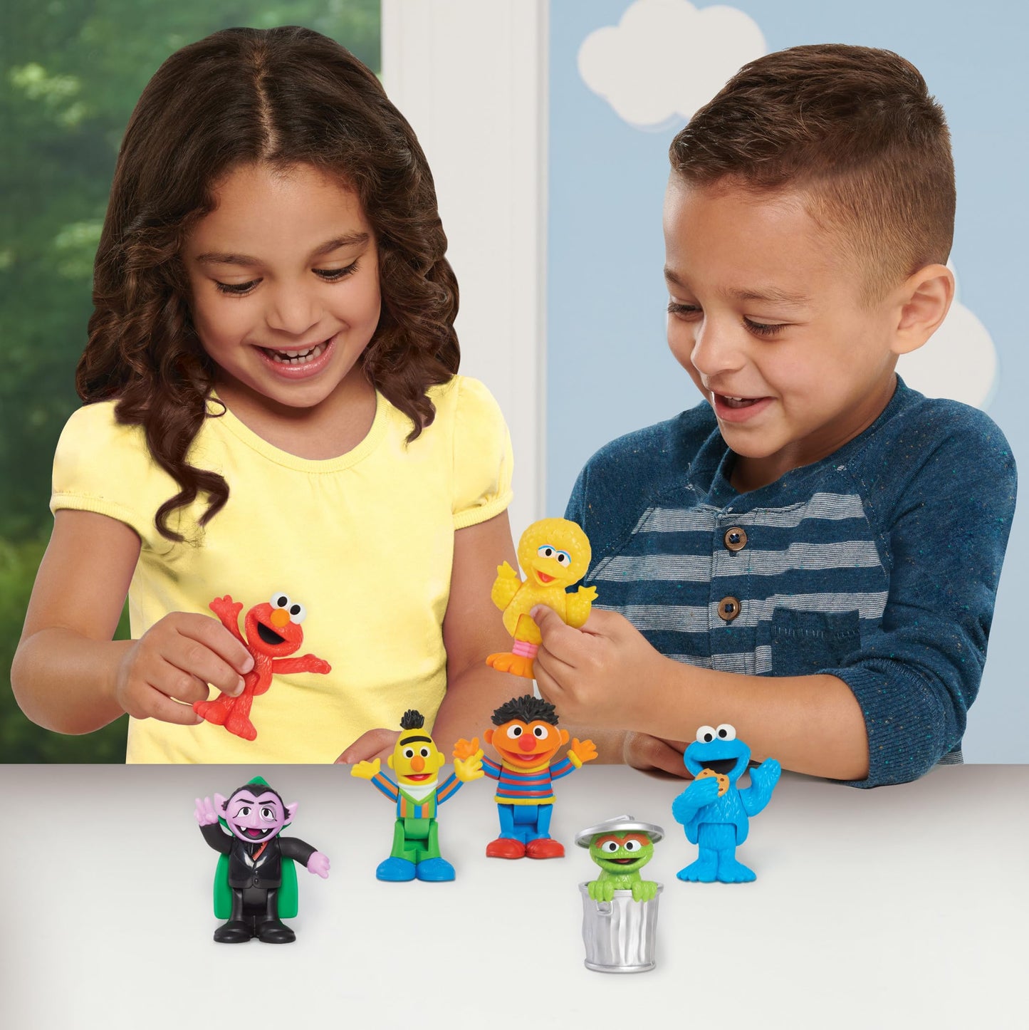 Just Play Sesame Street Neighborhood Friends 7-Piece Figurines, Multi-Color, Small, Plastic, Model 57676, Kids Toys Ages 2 Up