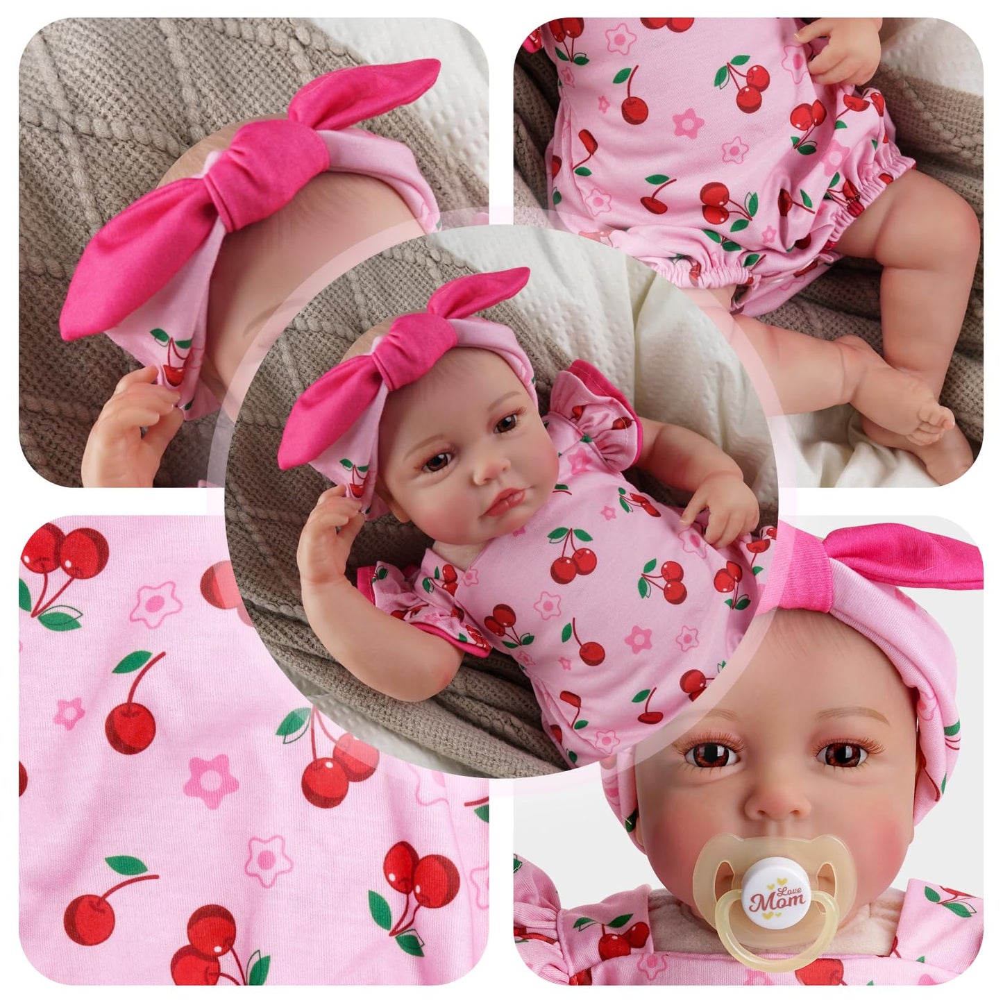 Babeside Reborn Baby Doll Clothes Cherry Pattern For 17- 22 Inch Baby Doll Clothes Outfits With Headband Newborn Girl
