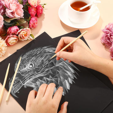 Gersoniel 200 Pieces Scratch Paper Art Set Craft Kits Scratch Off Paper Black Coated Scratchboard Black Scratch Paper With Wooden Stylus For Valentine'S Day Gifts Birthday Party Supplies