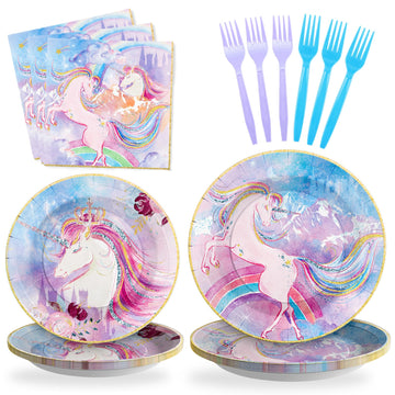 Scione 96 Pcs Pink Girl Plates And Napkins Party Supplies Rainbow Birthday Party Tableware Set Perfect For Girls Birthday Party Decorations Serves 24 Guests