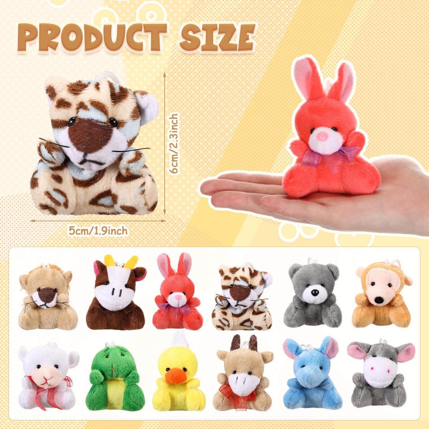 Blueweenly 12 Pcs Small Stuffed Animal Bulk Mini Plush Animal Toy Party Favors, Cute Small Plush Stuffed Bear Keychain For Class